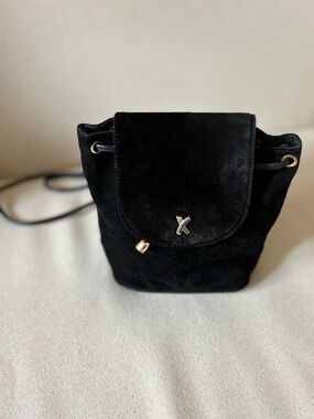 Paloma Picasso Black Suede Convertible Mini Backpack with Gold Hardware